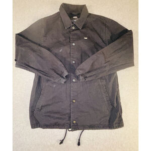 VANS Coach Jacket Snap Black Logo Men's Medium Regular Solid Point Collar